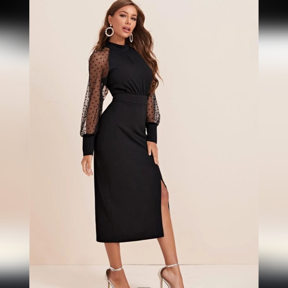 Elegant Black Sheer Sleeve Dress By Shein Size Xl Euc